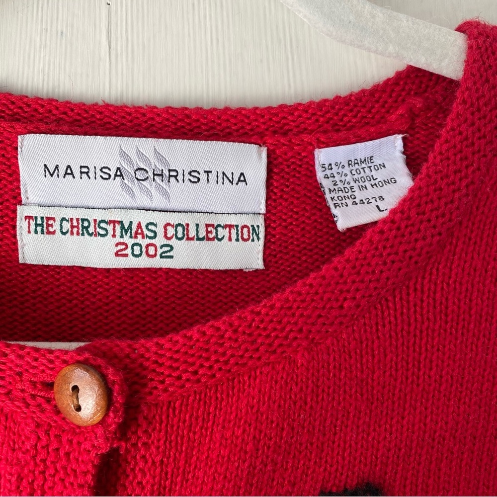 Vintage Y2K Embroidered Christmas Cardigan Knit Sweater Red Large - Picture 9 of 11